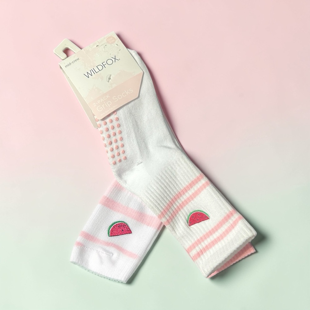 Wildfox White & Pink Watermelon Grip Mid Crew Socks